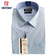 Viettien - Áo sơ mi ngắn tay lai bầu màu xanh da trời 415k