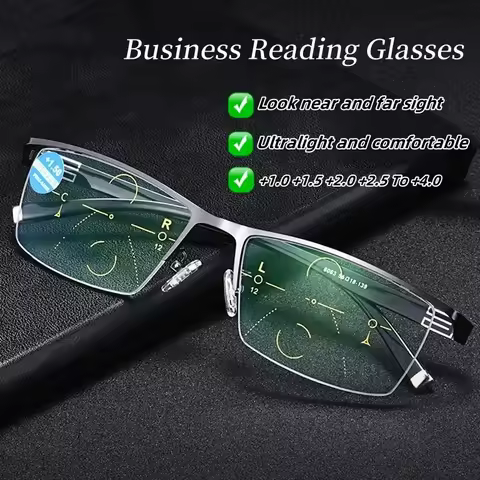 Men's Business Style Bifocal Reading Glasses Unisex Progressive Vision Adjustment Eyeglasses Classic