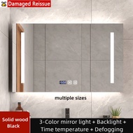 Solid Wood LED Smart Bedroom Mirror Cabinet for Lavatory Toilet Bathroom Storage Mirror Cabinet 3-color LED Backlight + Mirror Light Beauty Cabinet Wall-mounted Storage Beauty Two-in-one Counter Smart Defogging Mirror Smart Cabinet with Time Temperature