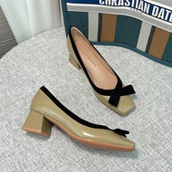 Parisian Fashion Butterfly Knot High Heels Womens Chunky Heel Spring 2025 New Green Square Head Brea