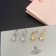 W77E Classic Saturn crystal earrings with punk design, simple retro style, fully encrusted with diam