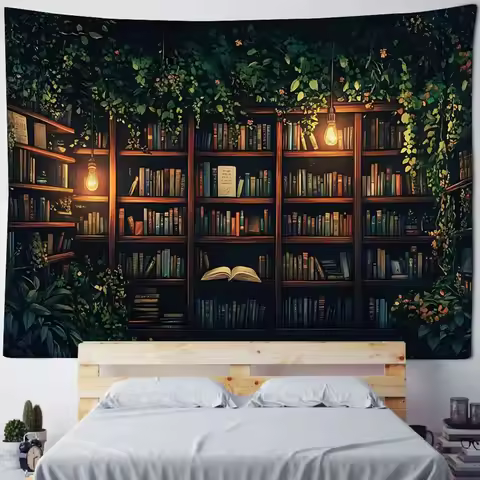 Aesthetic Magic Bookshelf Tapestry Wall Hanging Library Living Room Decor Home Decor Dorm Wall Art B