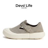 รองเท้าแตะแบบสวมหัว Devo สำหรับผู้หญิง ทรงส้นเตี้ย พื้นหนา สไตล์ลำลอง รองเท้าแตะแบบสวมหัวพื้นยางแบบบ