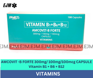 AMCOVIT B FORTE 300mg/ 100mg/100mcg CAPSULE Vitamin B1 + B6 + B12 - 100 Capsules