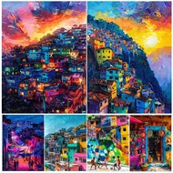 Brazilian Favela Inspired Giclee Print Wall Art,Sunset Over Favela Abstract Art Painting Print Home 