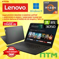 #1574 USED LENOVO IDEAPAD GAMING LAPTOP RYZEN 5-5600H 16G 512SSD RTX3050 RTX 3050 4G 1 YEAR WARRANTY