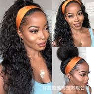 AT/🏮Real Human Hair Ice Silk HeadgearWater Wave Human Hair Wigs Curly Headband Wigs DSGD