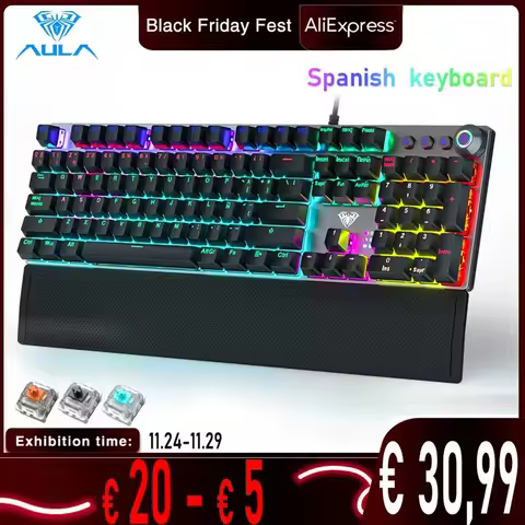 AULA F2088 Spanish Mechanical Gaming Keyboard With Brown/Blue/Black Switch 108-key LED Backlight Sui