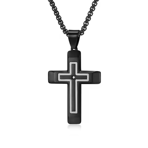 Two-tone Cross Pendent Necklace for Men Stainless Steel Necklace Gold Plated Jewelry