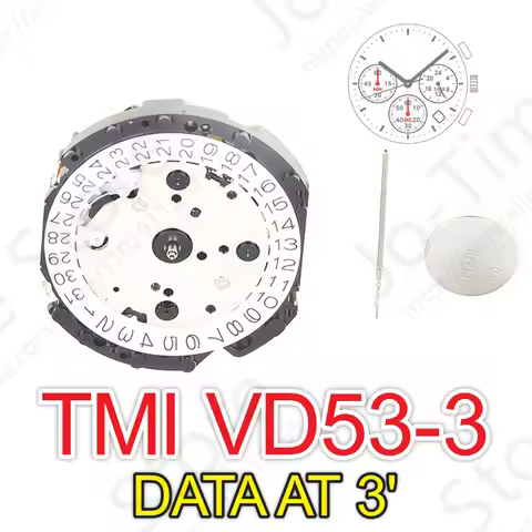 VD53 movement TMI VD53C-3 Quartz Movement Three Hands with 3Eyes ＆Date Small Chronograph Second＆Minu