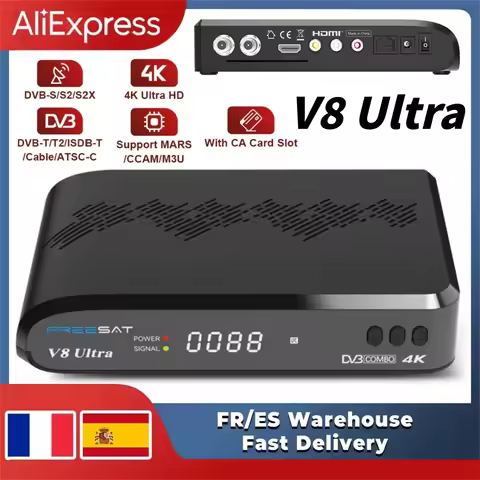 FREESAT V8 Ultra Satellite TV Receiver DVB-S/S2/S2X,DVB-T2/T+C,FUNCAM/MARS/CCAM/M3U With CA Card Slo