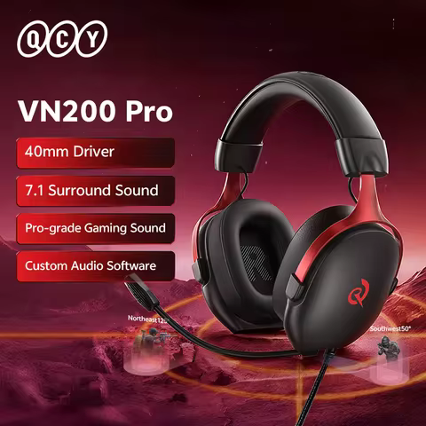 QCY VN200 Pro Wired Gaming Headset With Mic 40mm Driver 7.1 Surround Over Ear Headphones For PC PS4 
