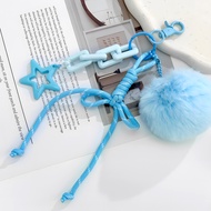 Pure Hand-woven Tether Bow Plush Ball Keychain Pendant Bag Color Matching Five-pointed Star Bell Sma