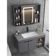🔥Stone Plate Space Aluminum Alloy Bathroom Cabinet Combination Intelligent Fog Mirror Cabinet Washstand Set Face Washing