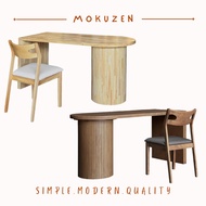 1.5m Solid Rubberwood Study / Dining Table with One Side Half-Round + Chair