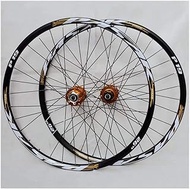 MTB Bike Wheelset 26/27.5 Inch Double-walled Alloy Rim Cassette Hub Sealed Bearing QR Disc Brake 24 Holes 7-11 Speed,Yellow-26in