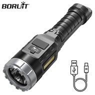 BORUiT Powerful LED Flashlight Type-c Rechargeable Power Bank Tactical Torch Waterproof Camping Emer