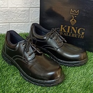 KING WALLBETH W011 HITAM SEPATU SAFETY TALI PENDEK PRIA UJUNG BESI KULIT SAPI