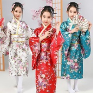 Children Japanese Kimono Bathrobe Gown Japan Style Peacock Yukata Dress Obi Vintage Haori Halloween 