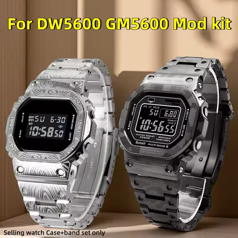 Camouflage DW5600 5610 metal case strap For Casio G-SHOCK DW-5600 GM-5600 Carved set Men mod kit Tit