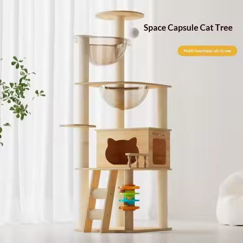 Multi Level Cat Tree Cat Condo Double Space Capsule Cat Tower Scratch Post Plush Bed Indoor Modern P