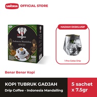 Kopi Tubruk Gadjah Drip Indonesia Mandailing 5 Sachet x 7.5g + Gelas Drip