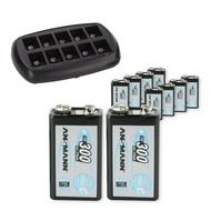 10-Bay 9V Battery Charger Smart Charger for 9 Volt Batteries + NiMH 9V Batteries Low Self-Discharge 