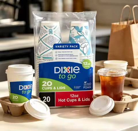 Dixie To Go Disposable Paper Cups, 12 oz, Multi-Color, 20 Count