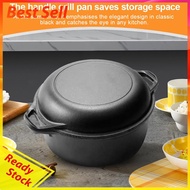 2 in 1 Cast Iron Dutch Oven with Skillet Lid Skillet Cookware Pan Set with Dual Handles for Bread Fr