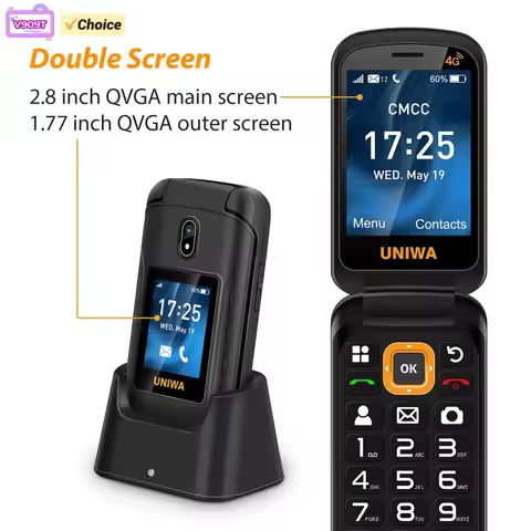 UNIWA V909T Dual Screen 2.8inches 4G Flip Cellphone Big Push-Button Brand New Mobile Phone FM Radio 