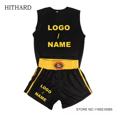 Boxing Shorts and Vest Custom Logo Muay Thai Shorts Sanda Wushu Martial Arts Clothing Kids Adult Gym
