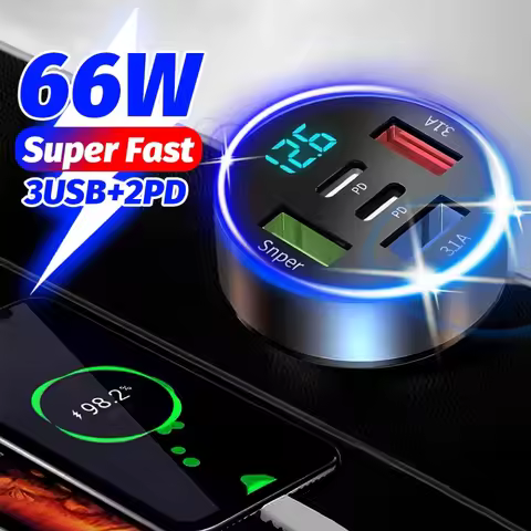 Car Charger DC12-24V Auto Cigarette Lighter 5-Port Digital Display Charger 3USB+2PD 3.1A Fast Chargi