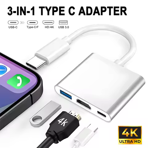PD 60W 3 in 1 USB Type C To HDMI Adapter For iPhone 15 Pro Max Samsung S24 Xiaomi Huawei Multiport 4