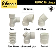 200MM UPVC BBB Pipe Fittings White Connector Elbow Socket Valve Cap Cross Tee Sleeve SIRIM Certified