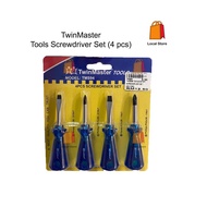 [ 1 SET ] TwinMaster Tools Screwdriver Set (4 pcs) (-) 5.5x38 - 3/16x1, (+) PH1x38 - 3/16x1, (-)6.5x