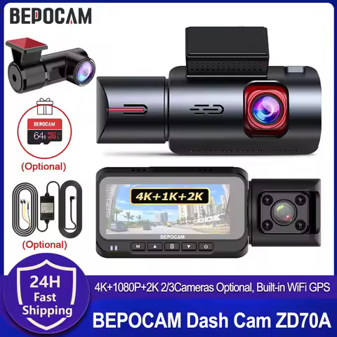 BEPOCAM Dash Cam Car 4K+1K+2K 3.19'' IPS Screen Built-in GPS Wifi Car DVR 24H Parking Monitor Night 
