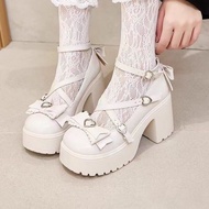 黑/白色 高跟皮鞋瑪麗珍鞋地雷系量產系lolita高跟鞋蝴蝶結皮鞋厚底增高鞋