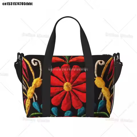 Mexican Butterflies And A Red Flower Tote Bag for Women Colorful Shoulder Shopper Gym Beach Travel B