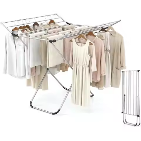 Clothes Drying Rack, olding Laundry Rack with Sturdy e, oldable Wings & 14 Drying Poles, Space-Savin