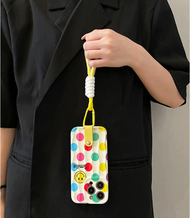 สีสันสดใส Wave Dot Smiley Face Case สำหรับ iPhone14Promax สีเหลืองรอบศูนย์กระเป๋าสตางค์ Pendant Case