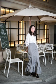 馬克的OL生活 棉麻襯衫下接格子合身開衩洋裝