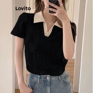 Lovito Casual Plain Colorblock Plicated T-Shirt for Women L83EN248 (Multi-color) Lovito Kaos Plicate