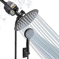 NearMoon Filtered Shower Head , High Pressure 8″Round Rain Shower Head and 5 settings Handheld Shower Filter Combo with Self-adhesive Holder/1.5M Hose -1 Replaceable Filter Cartridge (Matte Black)