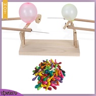 (VIP)  Handcrafted Wooden Fencing Puppets Balloon Battle Toy Handmade Wooden Balloon Battle Game Set for Kids Fun Parent-child Interaction Toy for Birthday Parties 2 Player