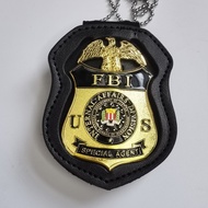 FBI FBI FBI Pure Copper Badge with Universal Inlaid Leather Case with Bead Chain Back Clip 2LGR
