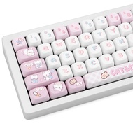 137 Keys White Keycaps, MOA Profile Keycaps Round Cute Keycaps PBT Keycaps, Low Profile Cat Custom K