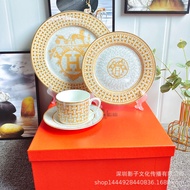 European Style Gold Border Bone China Western Style Steak Plate Decoration Model Room Countertop Hou