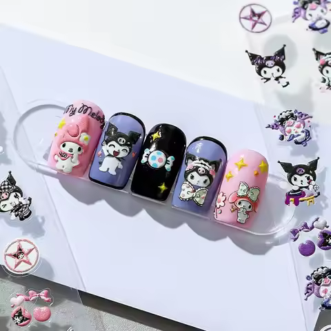 1PCS Sanrio Cartoon Kuromi Nail Stickers Cute Anime Skirt Kuromi Stickers Press On Nails DlY Sliders