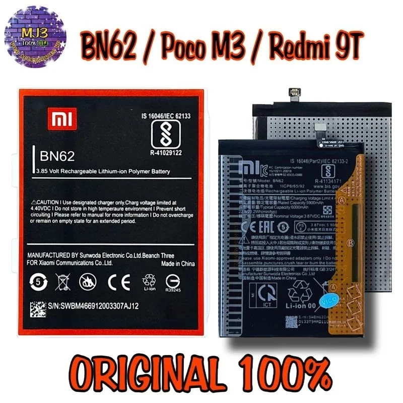 Baterai Batre HP Xiaomi BN62 Poco M3 / Redmi 9T Battrey Original