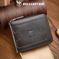 BULLCAPTAIN Top-Grain Cowhide Zipper Wallet - Bi-Fold US Dollar Billfold RFID Protected Multi-Functi